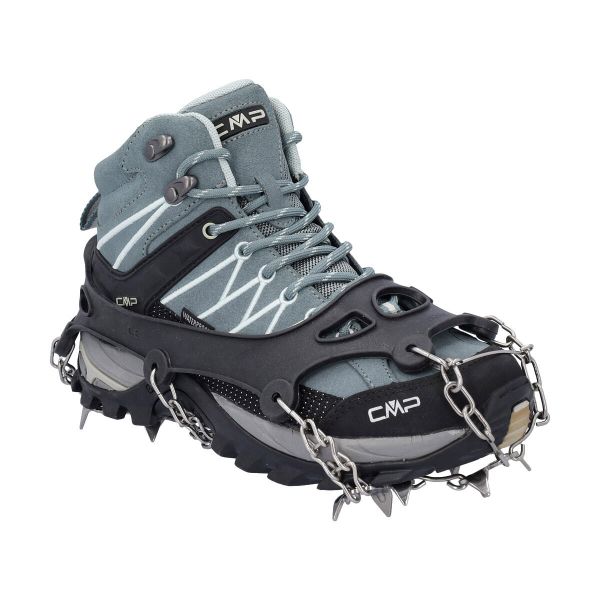 Raczki turystyczne CMP ICE SPIKED CRAMPONS. Czarne buty trekkingowe męskie CMP, bez wzorów, bez zapięcia, trekkingowe. W wyprzedaży za 129.99 zł.