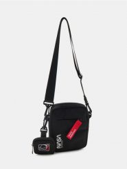 Saszetka crossbody z dodatkową mini torebką NASA - czarny. Czarne saszetki męskie Sinsay, bez wzorów, małe. Za 29.99 zł.
