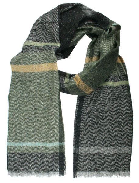 Wełniany Szalik Męski z Jedwabiem - V. Fraas - Odcienie Zieleni i Popieli - Jodełka. Zielone szaliki męskie V. Fraas, na zimę, bez wzorów, z jedwabiu, eleganckie. Za 169.00 zł.