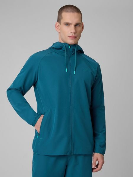 4F Bluza treningowa regular z kapturem męska - granatowa L. Niebieskie bluzy rozpinane męskie 4f, l, bez wzorów, z materiału, sportowe, bez ramiączek, z kapturem. Za 269.99 zł.