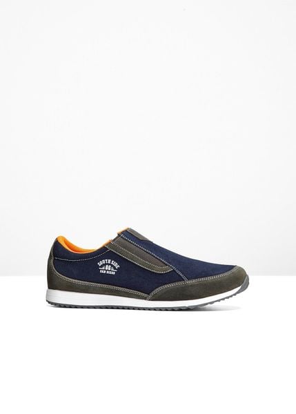 Półbuty wsuwane skórzane. Niebieskie codzienne półbuty męskie bonprix, bez wzorów, eleganckie, bez obcasa, bez zapięcia. Za 179.99 zł.