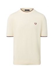 Fred Perry Męska koszula z dzianiny Mężczyźni Bawełna beżowy wypukły wzór tkaniny, L. Brązowe koszule męskie Fred Perry, l, bez wzorów, z bawełny, bez kołnierzyka, bez ramiączek. Za 599.95 zł.