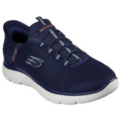 Męskie SUMMITS HIGH RANGE Slip-On Granatowy. Niebieskie buty sportowe na co dzień męskie Skechers, m, bez wzorów, z materiału, bez ramiączek, bez kaptura. Za 329.99 zł.