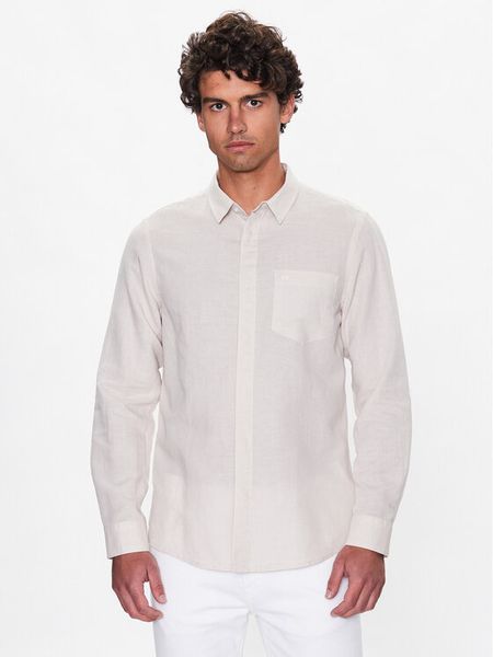 Calvin Klein Koszula K10K108664 Beżowy Regular Fit. Brązowe koszule męskie Calvin Klein, l, bez wzorów, z bawełny, bez kołnierzyka, bez ramiączek. Za 249.99 zł.