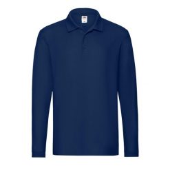 Męska Koszulka Polo Premium Z Długim Rękawem. Niebieskie koszulki polo męskie Fruit of the Loom, m, bez wzorów, bez kołnierzyka, bez ramiączek. Za 78.99 zł.