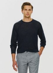 PAKO LORENTE – Granatowy lniany sweter P24SP-2X-003-G-0 - Pako Lorente. Niebieskie swetry męskie Pako Lorente, bez wzorów, ze lnu, bez kołnierzyka, bez ramiączek. Za 99.99 zł.