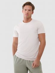4F Koszulka treningowa regular szybkoschnąca męska - beżowa XL. Brązowe t-shirty męskie 4f, m, bez wzorów, z dzianiny, bez kołnierzyka, bez ramiączek. W wyprzedaży za 99.99 zł.