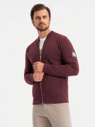 Rozpinana bawełniana męska bluza dresowa bomberka – bordowa V13 OM-SSZP-0215 - XXL. Czerwone bluzy rozpinane męskie Ombre Clothing, l, z aplikacjami, z bawełny, eleganckie, bez ramiączek, bez kaptura. Za 119.99 zł.