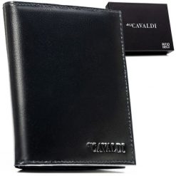 Duży, czarny portfel męski ze skóry naturalnej z systemem RFID bez zapięcia zewnętrznego - 4U Cavaldi. Czarne portfele męskie 4U Cavaldi, bez wzorów, ze skóry. Za 43.99 zł.