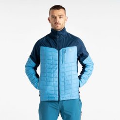 Kurtka turystyczna hybrydowa męska Mountaineer. Niebieskie kurtki softshell męskie Dare 2B, m, bez wzorów, z softshellu, bez kaptura, trekkingowe. W wyprzedaży za 189.99 zł.