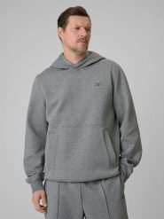 4F Bluza dresowa regular z kapturem męska - szara XL. Szare bluzy nierozpinane męskie 4f, m, bez wzorów, z dresówki, klasyczne, bez ramiączek, z kapturem. Za 249.99 zł.
