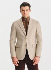 PAKO LORENTE - Beżowa marynarka męska z odpinaną stójką. Brązowe marynarki męskie Pako Lorente, m, bez wzorów, z poliesteru. Za 999.99 zł.