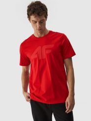4F T-shirt regular z nadrukiem męski - czerwony L. Czerwone t-shirty męskie 4f, l, bez wzorów, z bawełny, bez kołnierzyka, bez ramiączek. Za 59.99 zł.