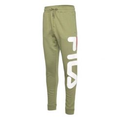 Spodnie sportowe męskie Fila Bronte. Zielone długie spodnie sportowe męskie Fila, bez wzorów, z bawełny. W wyprzedaży za 95.00 zł.