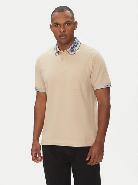 Versace Jeans Couture Polo 78GAGT04 Beżowy Regular Fit. Brązowe koszulki polo męskie Versace Jeans Couture, m, bez wzorów, z bawełny, bez kołnierzyka, bez ramiączek. Za 539.00 zł.