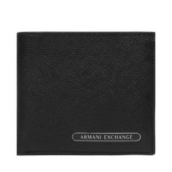 Portfel Armani Exchange. Czarne portfele męskie Armani Exchange, bez wzorów. Za 369.99 zł.