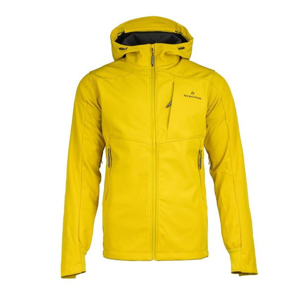 Kurtka męska softshell Ventura SS. Żółte kurtki męskie Bergson, l, bez wzorów, z softshellu, bez kaptura, trekkingowe. Za 311.99 zł.