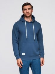 Bluza męska dresowa BASIC kangurka z kapturem - granatowa V4 B1674 L. Bluzy z kapturem męskie Ombre, l, bez wzorów, z dresówki, z kapturem. Za 236.00 zł.