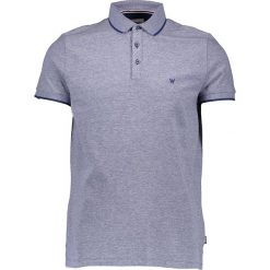 Koszulka polo w kolorze granatowym. Niebieskie koszulki polo męskie Wrangler, l, bez wzorów, z bawełny, bez kołnierzyka, bez ramiączek. W wyprzedaży za 65.95 zł.