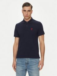 AMI Paris Polo BFUPL001.760 Granatowy Regular Fit. Niebieskie koszulki polo męskie AMI PARIS, l, bez wzorów, z bawełny, bez kołnierzyka, bez ramiączek. Za 759.99 zł.