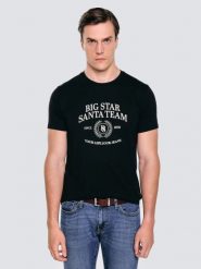 Koszulka męska z nadrukiem czarna Marr 906. Czarne t-shirty męskie Big Star, l, bez wzorów, z bawełny, bez kołnierzyka, bez ramiączek. Za 99.99 zł.