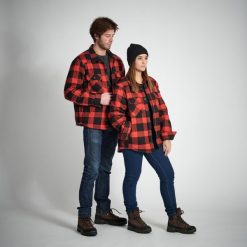 Kurtka flanelowa myśliwska Solognac 500. Czerwone kurtki outdoor męskie SOLOGNAC, m, bez wzorów, z bawełny, bez kaptura, outdoorowe. Za 219.99 zł.