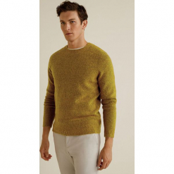 Mango Man - Sweter Bulky. Brązowe swetry męskie Mango Man, z dzianiny, z okrągłym kołnierzem. Za 199.90 zł.