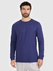 4F Longsleeve regular gładki męski - granatowy S. Niebieskie koszulki męskie z długim rękawem 4f, m, bez wzorów, z bawełny, klasyczne, bez kołnierzyka, bez ramiączek. W wyprzedaży za 39.99 zł.