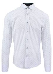 Męska Koszula, Taliowana (Slim Fit) - Rigon - Biała w Drobny Wzór. Białe koszule męskie Rigon, m, bez wzorów, z bawełny, bez kołnierzyka, bez ramiączek. Za 139.00 zł.