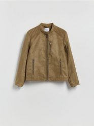 Kurtka biker z imitacji zamszu - jasny zielony. Zielone kurtki męskie Reserved, l, bez wzorów, bez ramiączek, bez kaptura. Za 259.99 zł.