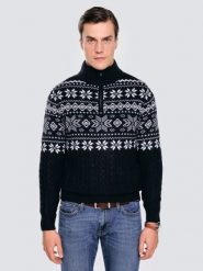 Sweter męski ze skandynawskim wzorem granatowy Kevino 403. Niebieskie swetry męskie Big Star, bez wzorów, z dzianiny, eleganckie, bez kołnierzyka, bez ramiączek. Za 229.99 zł.