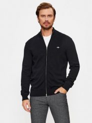 Gant Kardigan Casual Cotton Zip 8030164 Czarny Regular Fit. Czarne kardigany męskie Gant, l, bez wzorów, z bawełny, bez ramiączek. Za 449.99 zł.