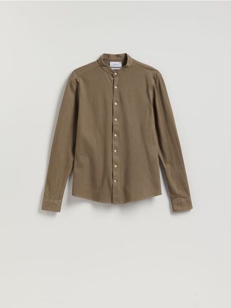 Koszula super slim z bawełny egipskiej - ciemnozielony. Zielone koszule męskie Reserved, l, bez wzorów, z bawełny, bez kołnierzyka, bez ramiączek. Za 129.99 zł.