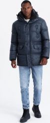 Kurtka męska Ombre Męska długa kurtka puffer z zapinanymi kieszeniami granatowa V3 OM-JALJ-0186 L. Kurtki męskie Ombre, l, bez wzorów, bez ramiączek, bez kaptura. Za 399.99 zł.