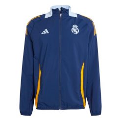 Kurtka prezentacyjna Real Madrid 2024/25. Brązowe kurtki męskie ADIDAS, bez wzorów, sportowe, bez ramiączek, bez kaptura. W wyprzedaży za 283.00 zł.