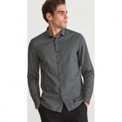 Koszula slim fit z drobnym wzorem - Khaki. Brązowe koszule męskie Reserved. Za 99.99 zł.