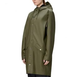 Kurtka RAINS LONG JACKET W3 Zielony. Zielone kurtki męskie Rains, bez wzorów, z syntetyku, bez ramiączek, bez kaptura. Za 446.31 zł.