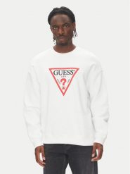 Guess Jeans Bluza M4YQ21 K9V31 Biały Oversize. Białe bluzy nierozpinane męskie Guess Jeans, l, z aplikacjami, z bawełny, bez ramiączek, bez kaptura. Za 209.99 zł.