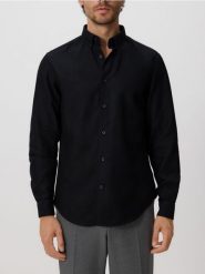 Strukturalna koszula regular fit - czarny. Czarne koszule męskie Reserved, l, bez wzorów, z bawełny, bez kołnierzyka, bez ramiączek. Za 139.99 zł.