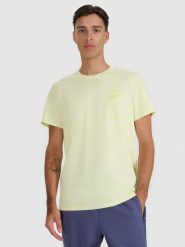 4F T-shirt regular z nadrukiem męski - żółty S. Żółte t-shirty męskie 4f, m, bez wzorów, z bawełny, bez kołnierzyka, bez ramiączek. Za 59.99 zł.