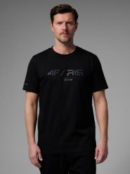 4F T-shirt regular z nadrukiem męski 4F x Robert Lewandowski - czarny M. Czarne t-shirty męskie 4f, l, bez wzorów, z bawełny, bez kołnierzyka, bez ramiączek. Za 79.99 zł.