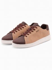 Buty męskie sneakersy z łączonych materiałów - brązowe V1 - Rozmiar: 41. Brązowe buty sportowe na co dzień męskie Ombre Clothing, m, bez wzorów, z materiału, klasyczne, bez ramiączek, bez kaptura. W wyprzedaży za 89.99 zł.