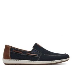 Półbuty Rieker. Niebieskie codzienne półbuty męskie Rieker, bez wzorów, bez obcasa, bez zapięcia. Za 259.99 zł.