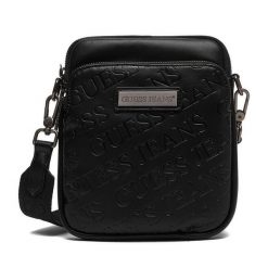 Saszetka Guess Jeans. Czarne torby męskie na ramię Guess Jeans, z aplikacjami, z jeansu, młodzieżowe, małe. Za 199.99 zł.