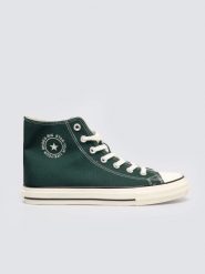 Trampki męskie wysokie zielone SS174291 304. Zielone trampki męskie Big Star, bez wzorów, z materiału, eleganckie, przed kolano, bez zapięcia. W wyprzedaży za 99.99 zł.