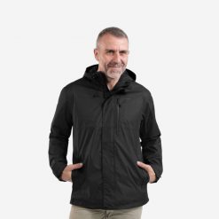 Kurtka turystyczna męska Quechua NH500 wodoodporna. Czarne kurtki męskie QUECHUA, l, bez wzorów, z materiału, sportowe, bez ramiączek, bez kaptura. Za 179.99 zł.