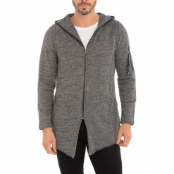 Sweter w kolorze antracytowym. Szare swetry męskie RNT23, z kapturem. W wyprzedaży za 139.95 zł.