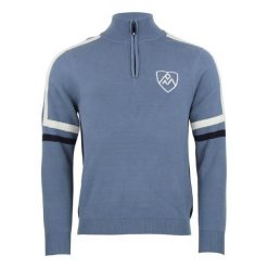 Sweter z kołnierzem 1/2 zip Peak Mountain Casta. Niebieskie swetry męskie Peak Mountain, bez wzorów, sportowe, bez kołnierzyka, bez ramiączek. W wyprzedaży za 286.50 zł.