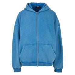 Bluza Męska 90´s Stone Wash Heavyweight Full Zip Hoodie. Niebieskie bluzy nierozpinane męskie Urban Classics, m, bez wzorów, bez ramiączek, bez kaptura. Za 287.99 zł.