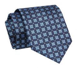 Krawat - ALTIES - Niebiesko Granatowy, Geometryczny Wzór. Niebieskie krawaty i muchy męskie Alties, bez wzorów, z tkaniny, eleganckie. Za 49.00 zł.